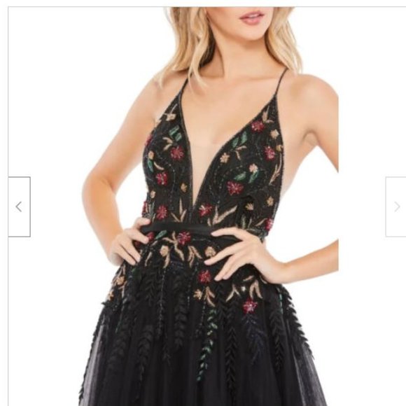 Mac Duggal Floral Beaded Appliqués & Embroidery Illustrate High Slit Gown. 10 - Picture 3 of 12